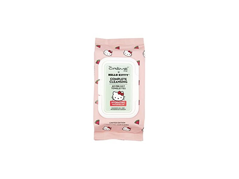 The Crème Shop x Hello Kitty Complete Cleansing Pre-Wet Towelettes, Hydrating Watermelon, 60 Count