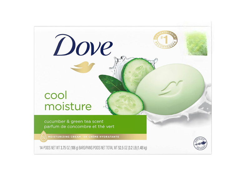 Dove Cool Moisture Bars, Cumber & Green Tea, 52.5 oz/1.48 kg, Pack Of 14