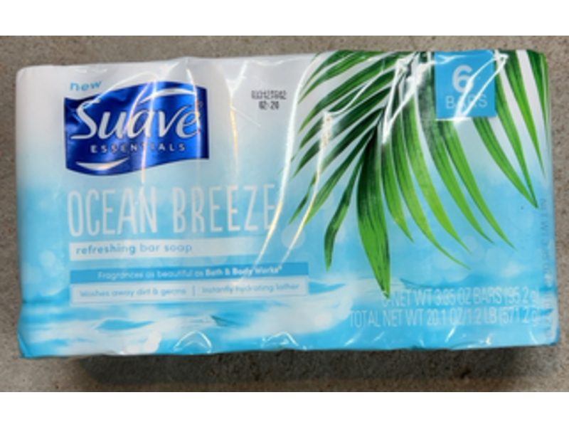 Suave Essentials Refreshing Bar Soap, Ocean Breeze, 3.35 oz/95.2 g, 6 Bars