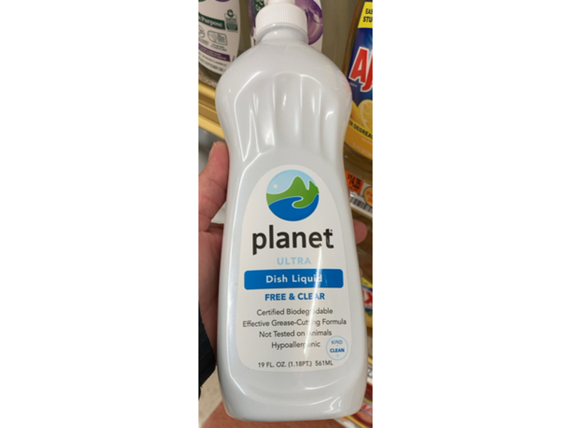 Planet Ultra Dishwashing Liquid, Free & Clear, 19 fl oz/561 mL
