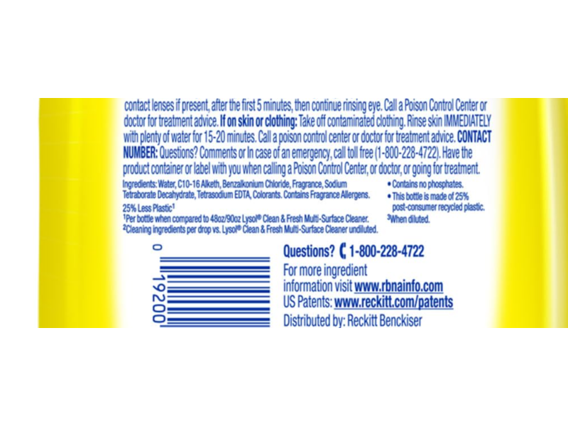 Lysol 3 In 1 Power Clean 2x Concentrated Multi-Surface Cleaner, Sparkling Lemon & Sunflower Essence, 28 fl oz/828 mL