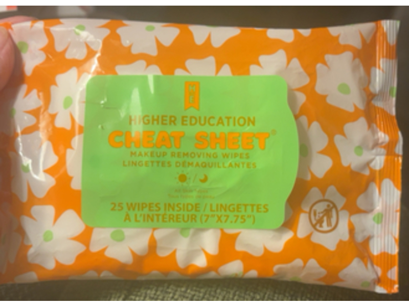 Higher Education Makeup Removing Wipes, Cheat Sheet, 25 Count