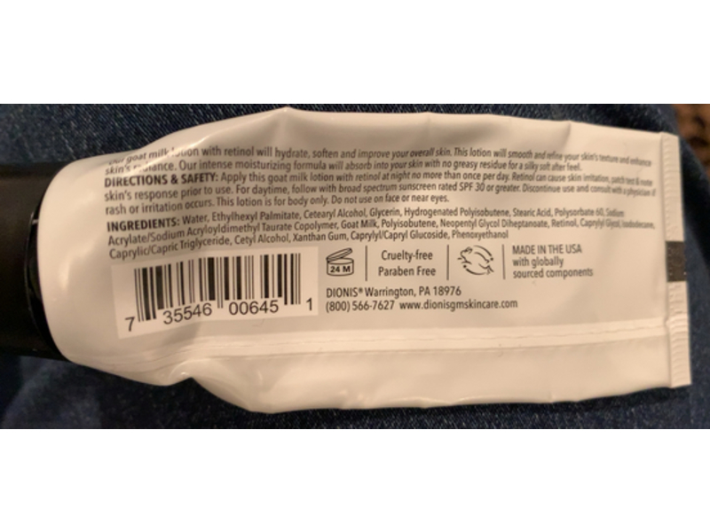 Dionis Skin Smoothing Goat Milk Body Lotion, Retiinol, 1 fl oz/29 mL