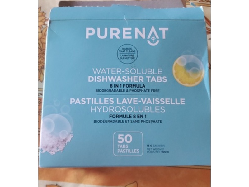 Purenat Water-Soluble Dishwasher Tabs, 900 g, 50 Tabs