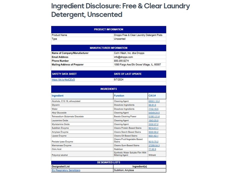 Dropps Free + Clear Biobased Power Laundry Detergent, Unscented, 64 Loads, 20.31 oz/576