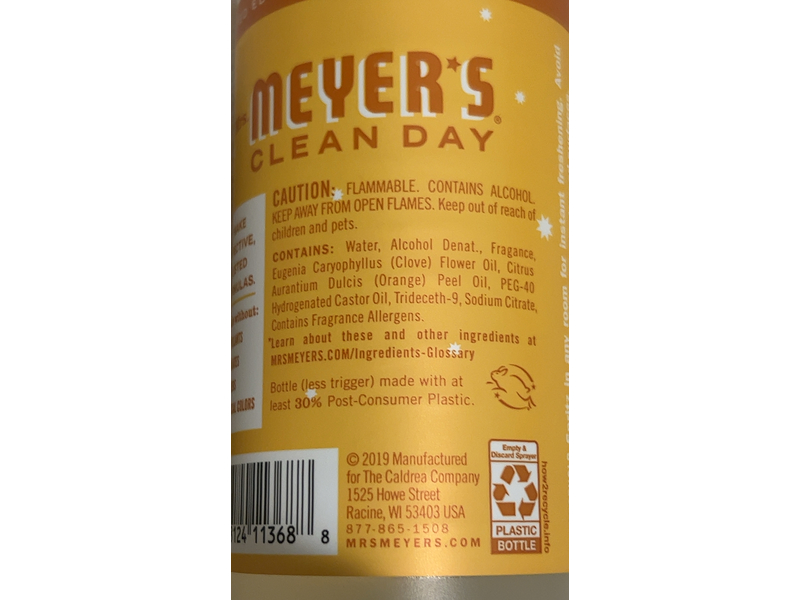 Mrs. Meyer's Clean Day Room Freshener, Orange Clove, 8 fl oz/236 mL