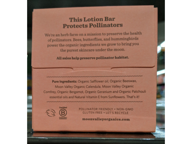 Moon Valley Organics Herbal Lotion Bar, Bergamot Geranium, 1.9 oz/53.9 g