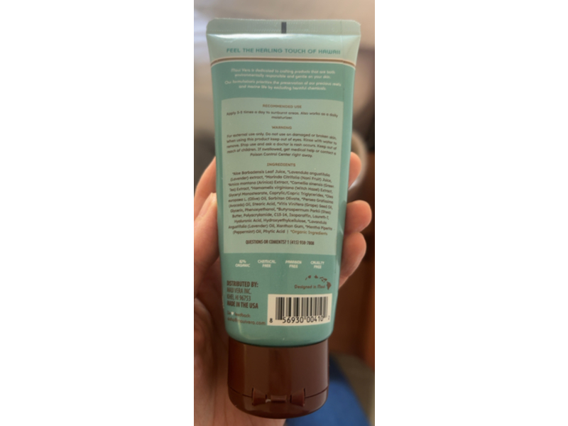 Maui Vera Sunburn & After Sun Aloe Cream, Lavender & Peppermint, 3 fl oz/89 mL