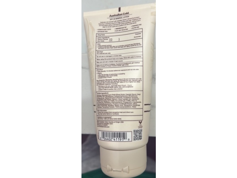 Australian Gold Mineral Sunscreen Lotion, SPF 30, Vanishing Nude Tint, 5 fl oz/147 mL