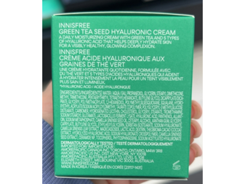 Innisfree Hydrate + Glow Facial Cream, Green Tea + HA, 1.69 fl oz/50 mL