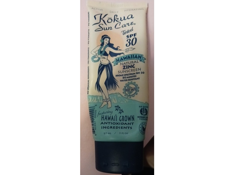 Kokua Sun Care Tinted Hawaiian Natural Zinc Sunscreen, SPF 30, 3 fl oz/89 mL