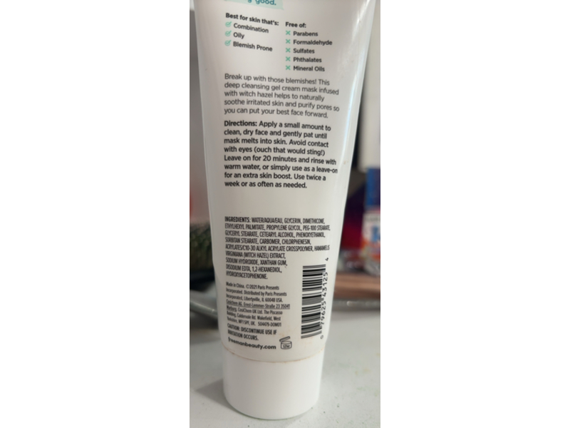 Freeman Purifying Cream Mask, Witch Hazel & Glycerin, 3 fl oz/89 mL