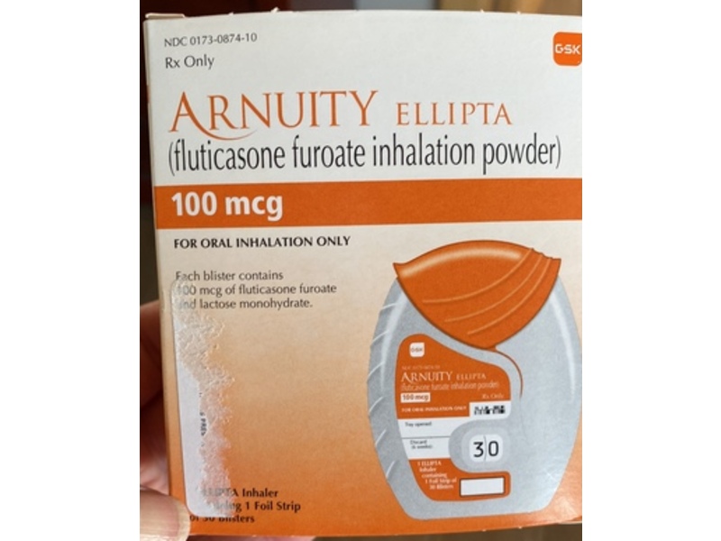 Arnuity Ellipta (fluticasone furoate inhalation powder) 100 mcg, 30 Blisters, GlaxoSmithKline (Rx)