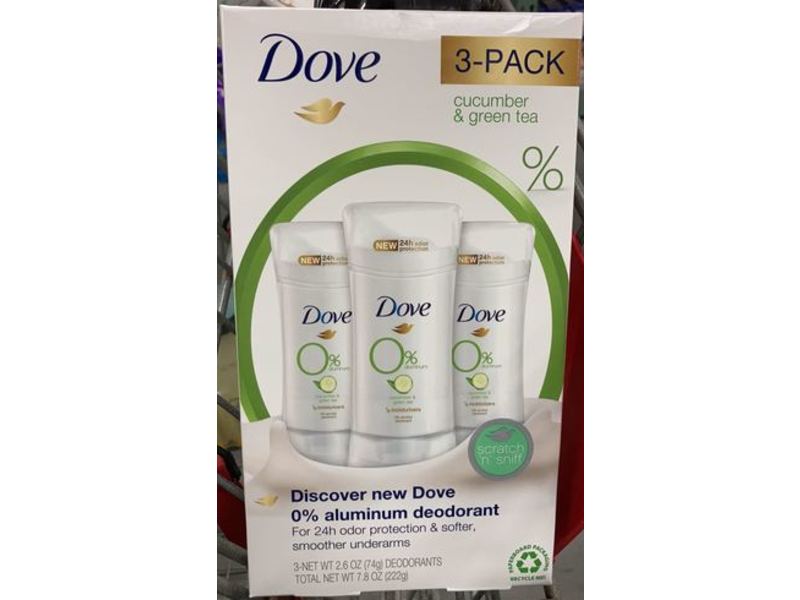 Dove 0% Aluminium Deodorant, Cucumber & Green Tea, 7.8 oz/222 g, Pack Of 3