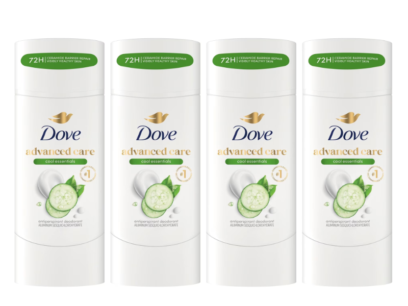 Dove Advanced Care Antiperspirant Deodorant, Cool Essentials, 2.6 oz/74 g, Pack Of 4