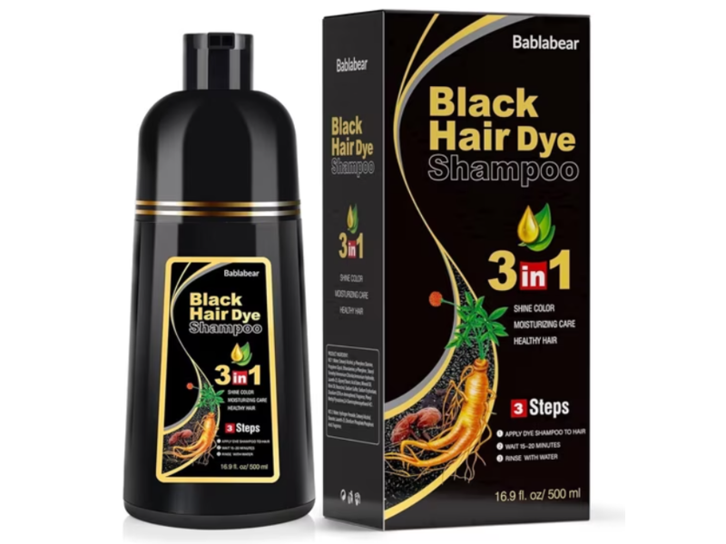 Bablabear Black Hair Dye Shampoo, 16.9 fl oz/500 mL