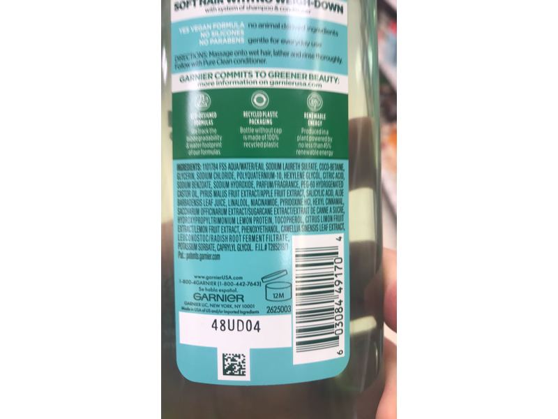 Garnier Fructis Purifying Shampoo, Pure Clean, 12.5 fl oz/370 mL