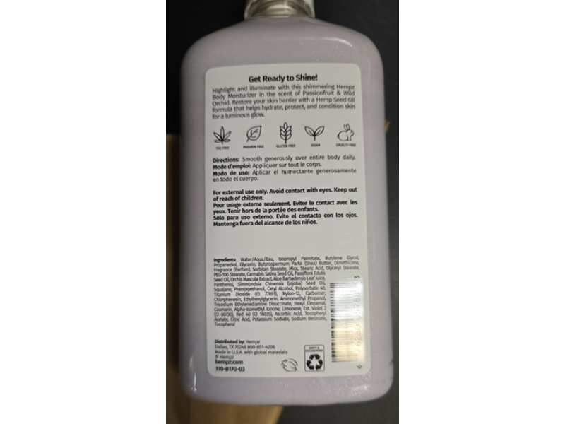 Hempz Star Dust Moisturizer, Passionfruit & Wild Orchid, 17 fl oz/500 mL