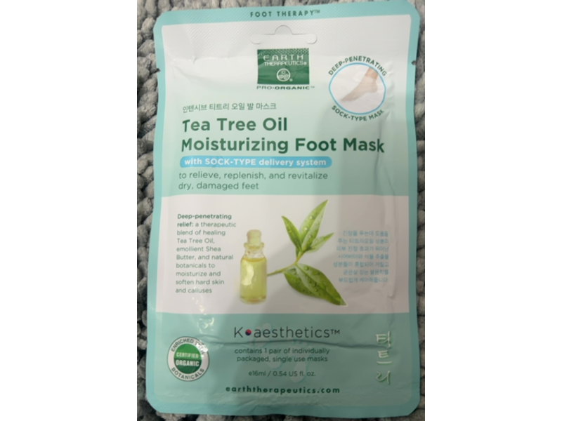 Earth Therapeutics Moisturizing Foot Mask, Tea Tree Oil, 0.54 fl oz/16 mL, Pack of 2