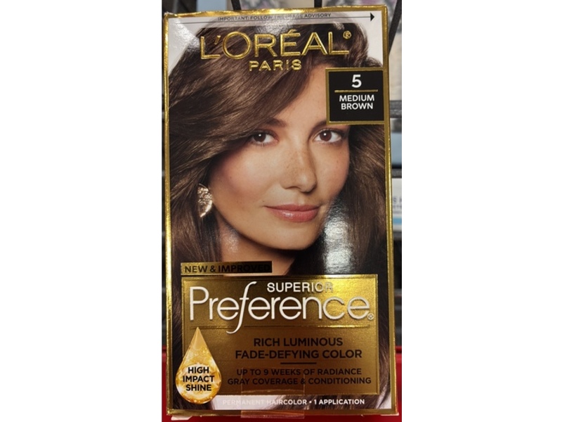 L'Oreal Paris Superior Preference Permanent Hair Color, 5 Medium Brown, 1 Application