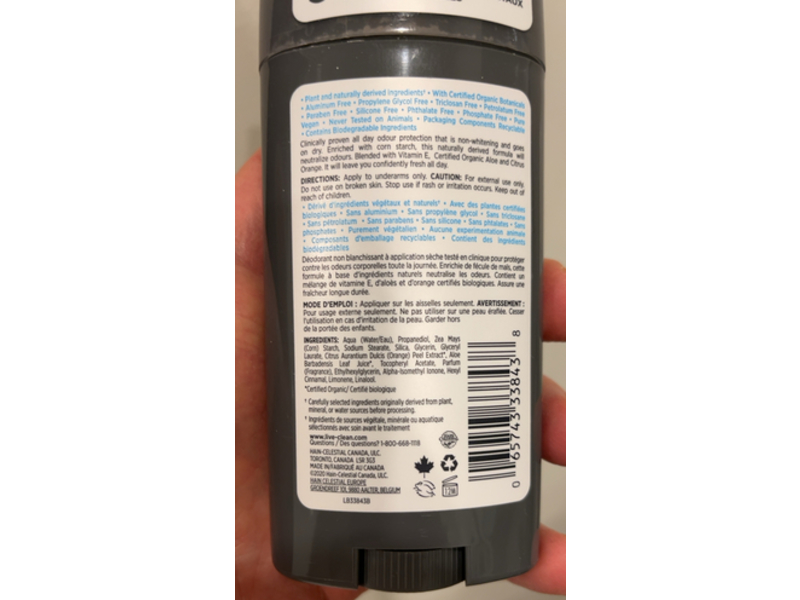 Live Clean Men Cool Deodorant, 2.5 oz/71 g