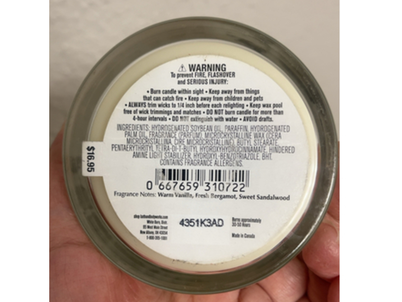 Bath & Body Works White Barn Candle, Mahogany Vanilla, Warm Vanilla, Beramot, Sweet Sandalwood, 8 oz/227 g