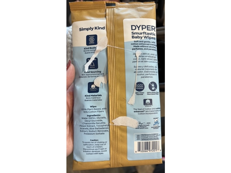 Dyper Smurftastic Baby Wipes, Cotton, 10 Count