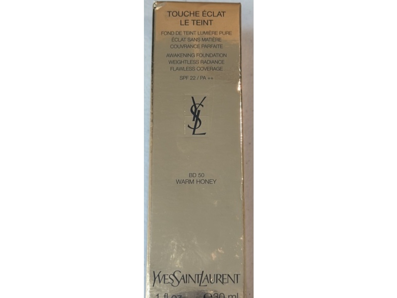 Yves Saint Laurent Touche Eclat Le Teint Awakening Foundation, BD 50 Warm Honey, SPF 22 PA++, 1 fl oz/30 mL