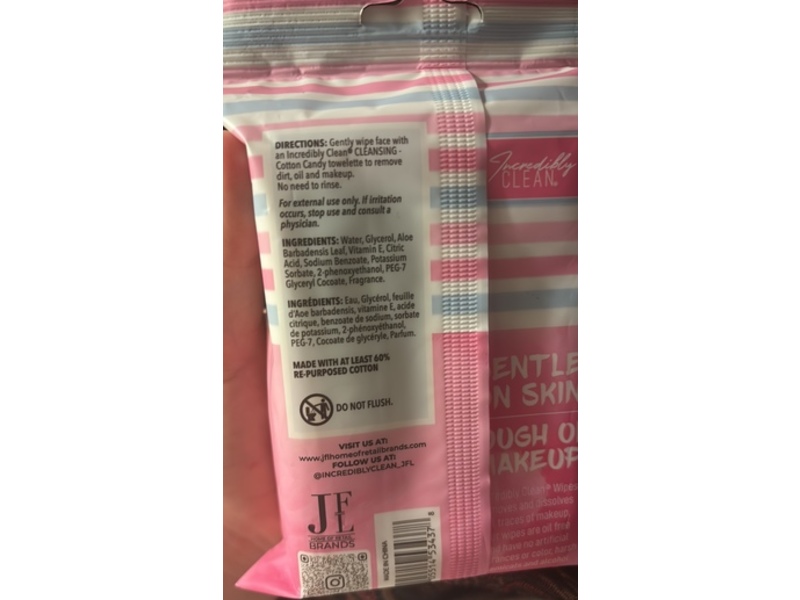 Incredibly Clean Facial Cleansing Wipes, Cotton Candy, 25 Count