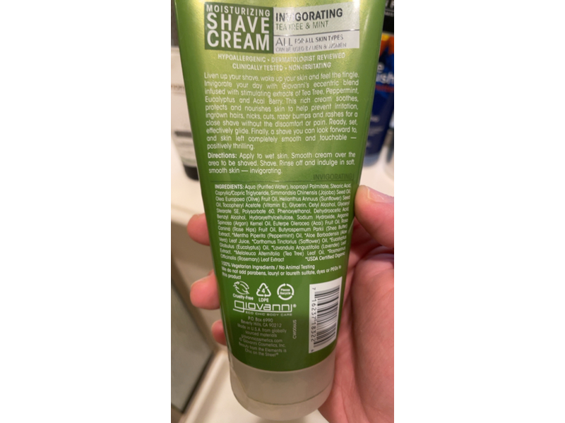 Giovanni Moisturizing Shave Cream, Tea Tree & Mint, 7 fl oz/207 mL