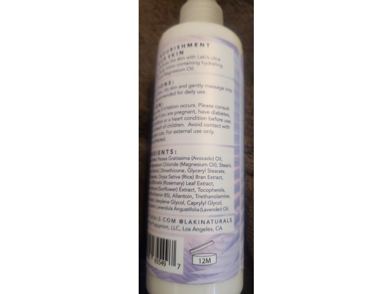 Laki Naturals Nourishing Body Lotion, Magnesium Oil, Lavender, 8 fl oz/237 mL