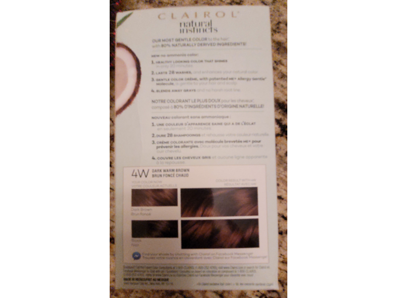 Clairol Natural Instincts Semi-Permanent Hair Color, 4W Dark Warm Brown, 1 Application
