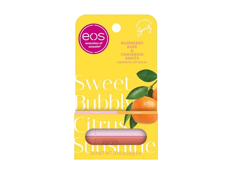 eos Sweet Bubbly Citrus Sunshine Lip Balm Duo, Raspberry Rose & Tangerine Spritz, 0.14 oz/4 g