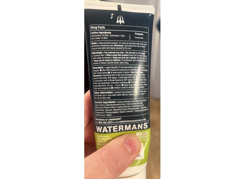 Watermans High Performance Sunscreen, SPF 55, Aqua-Armor, 3.4 fl oz/100 mL