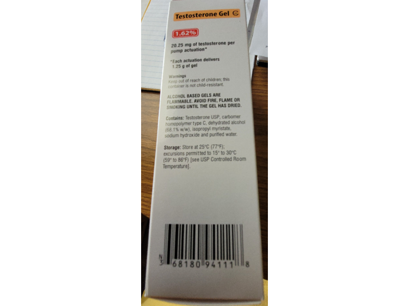 Testosterone Gel Pump, 1.62% Lupin, (RX)