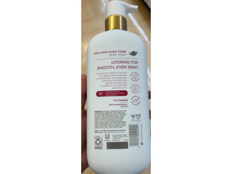 Dove Melanin Even Tone Body Wash, BHA, 18.5 fl oz/547 mL