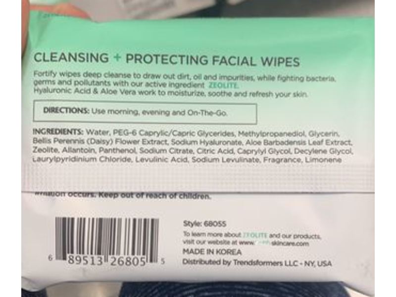 Fortify+ Cleansing + Protecting Facial Wipes, Hyaluronic Acid & Aloe Vera, Zeolite, 5.46 oz/155 g, 30 Count
