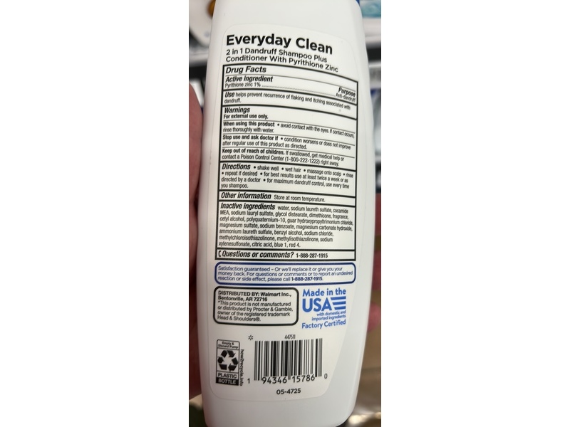 Equate Everyday Clean 2 In 1 Dandruff Shampoo, 12.5 fl oz/369 mL