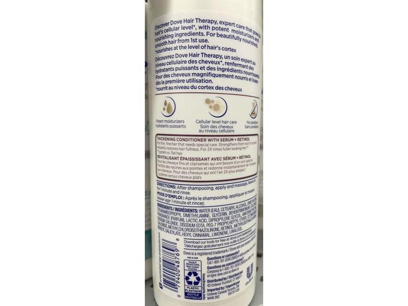 Dove Strength & Fullness Boost Conditioner, Serum + Retinol, 13.5 fl oz/400 mL