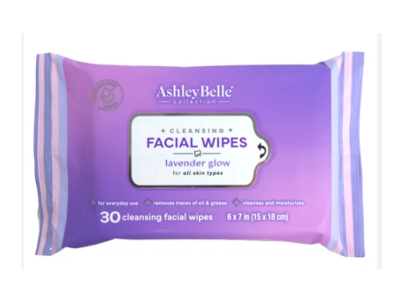 Ashley Belle Collection Cleansing Facial Wipes, Lavender Glow, 30 Count