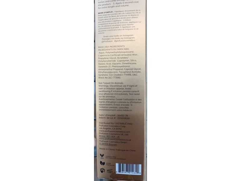 Profusion Cosmetics Faux Lashes Lengthening & Volumizing Mascara, Black Noir, 0.44 fl oz/13 mL