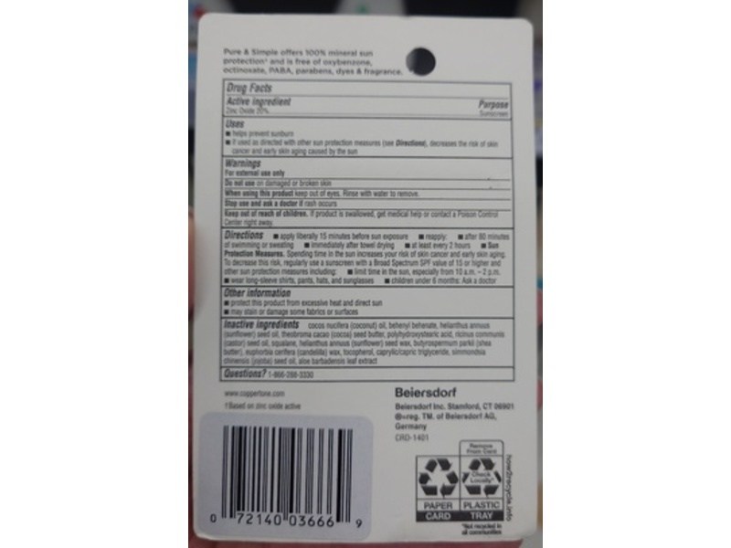 Coppertone Pure & Simple Baby Sunscreen Stick, SPF 50, Cocoa Butter, 0.49 oz/13.9 g