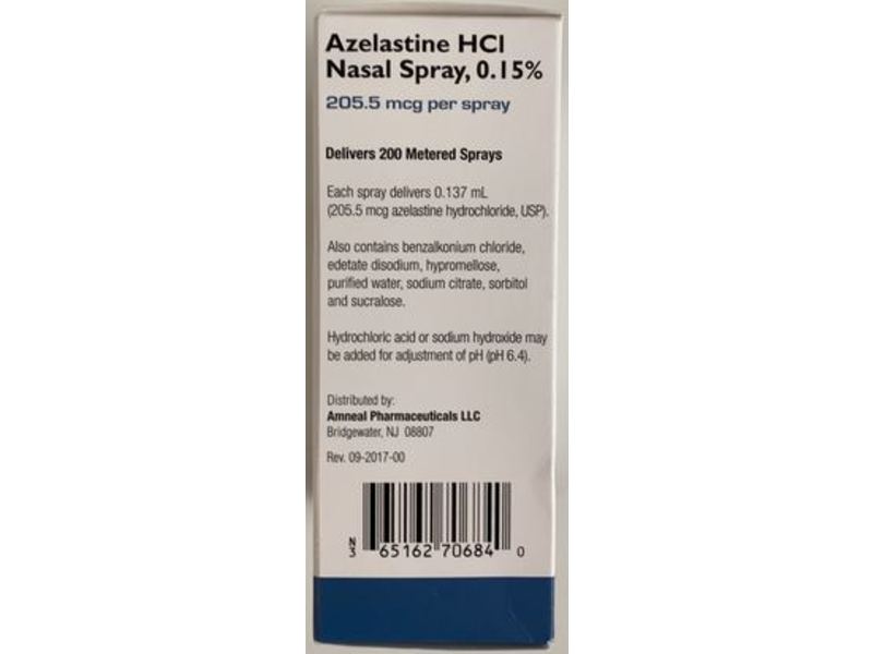 Azelastine HCI Nasal Spray, 205.5 Mcg, 30 mL Amneal Pharmaceuticals LLC (RX)