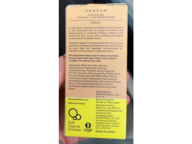 Damdam Tokyo Citrus Glow Vitamin C + Hyaluronic Serum, 1.01 fl oz/30 mL