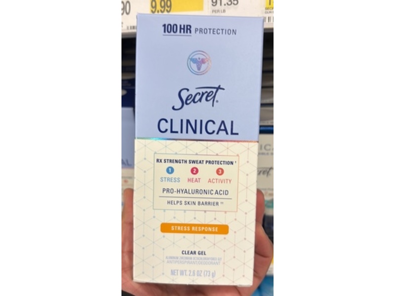 Secret Clinical Antiperspirant/Deodorant Clear Gel, Pro Hyaluronic Acid Stress Response, 2.6 oz/73 g