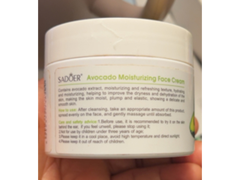 Sadoer Moisturizing & Soft Face Cream, Avocado, 4.90 fl oz/140 g