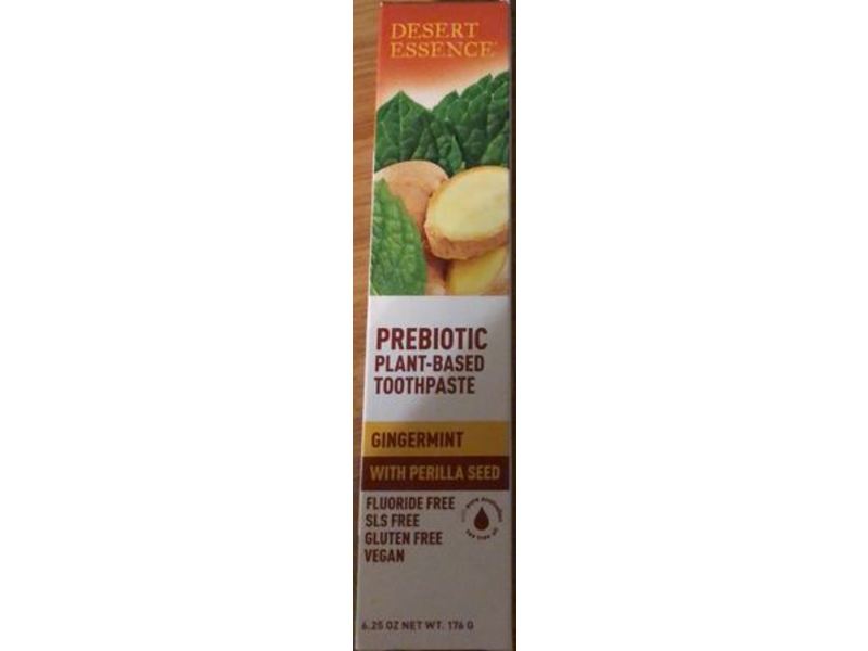 Desert Essence Prebiotic Plant Based Toothpaste, Gingermint, Perilla Seed, 6.25 fl oz/176 g
