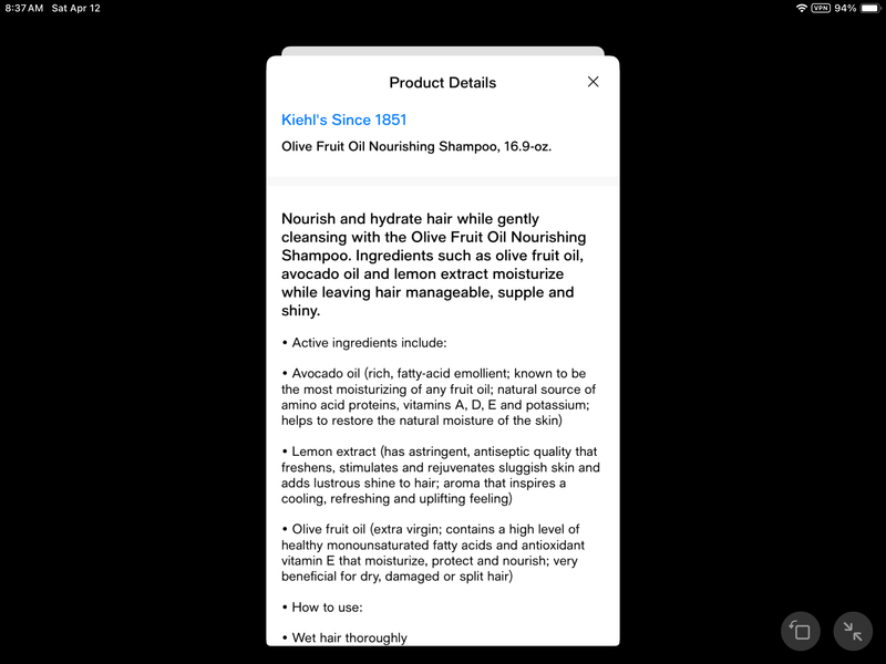 Kiehl's Nourishing Shampoo, Olive Fruit Oil, 16.9 oz/500 mL