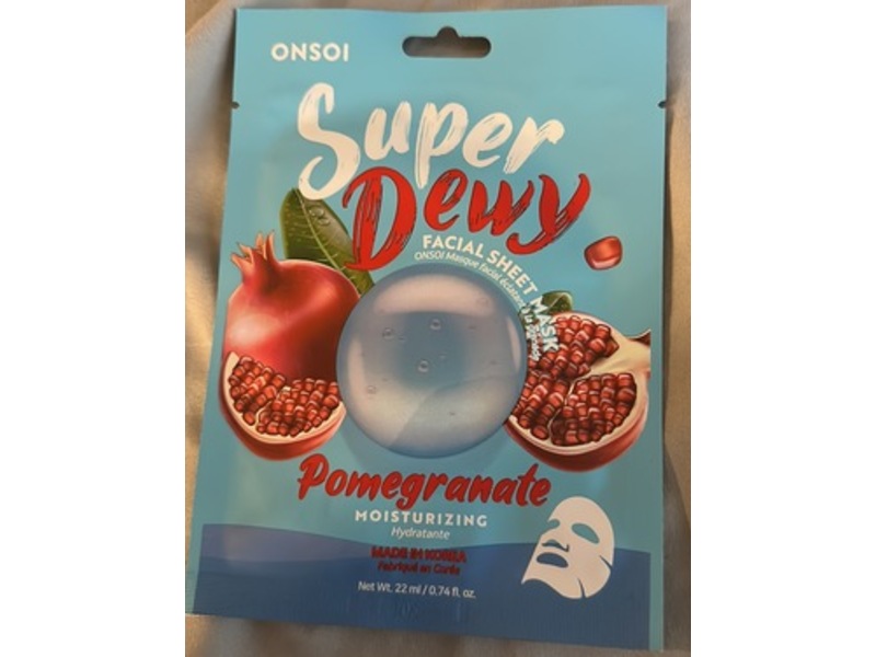 Onsoi Super Dewy Facial Sheet Mask, Pomegranate, 0.74 fl oz/22 mL