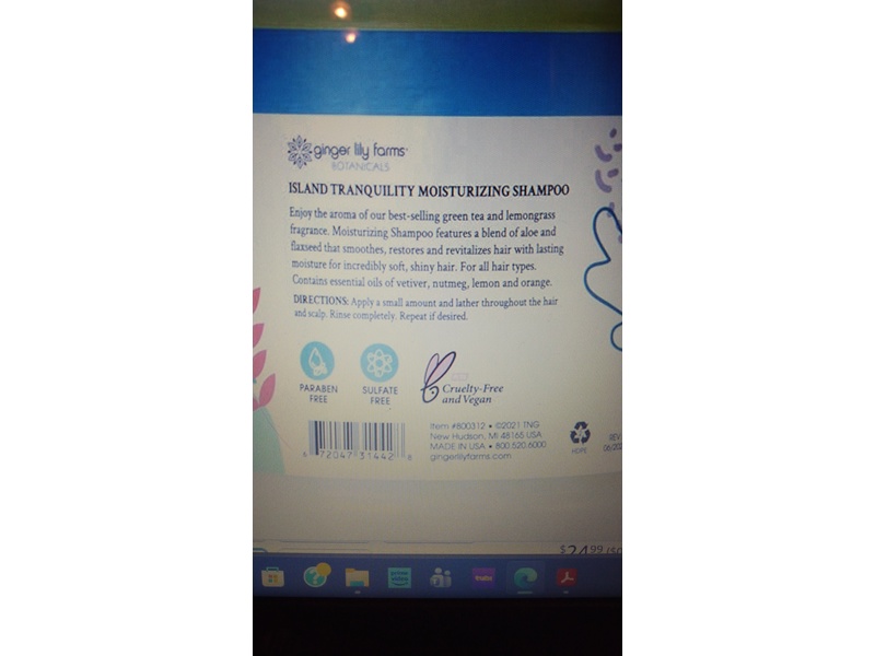 Ginger Lily Farms Botanicals Moisturizing Shampoo, Green Tea Lemongrass, 128 fl oz/3.78 L